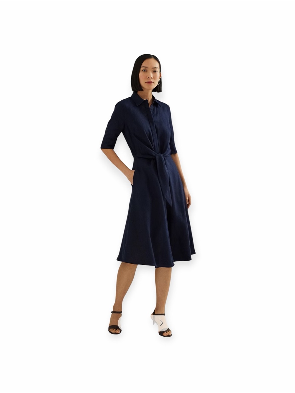 LAUREN Ralph Lauren Front Tie Linen Shirt Dress